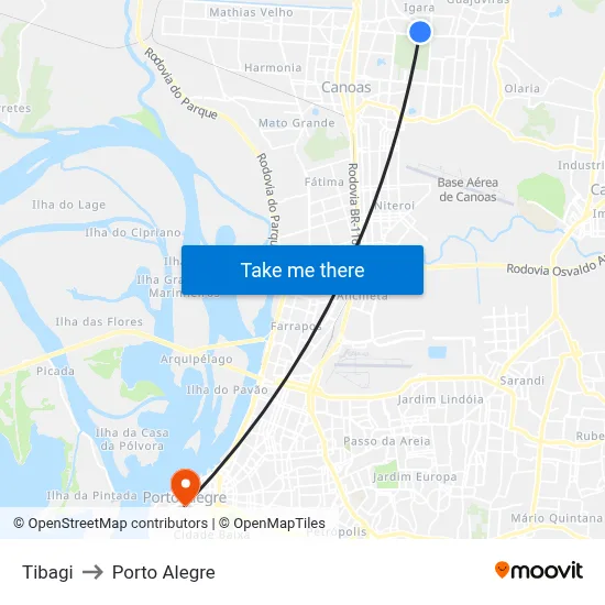 Tibagi to Porto Alegre map