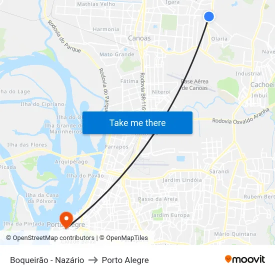Boqueirão - Nazário to Porto Alegre map