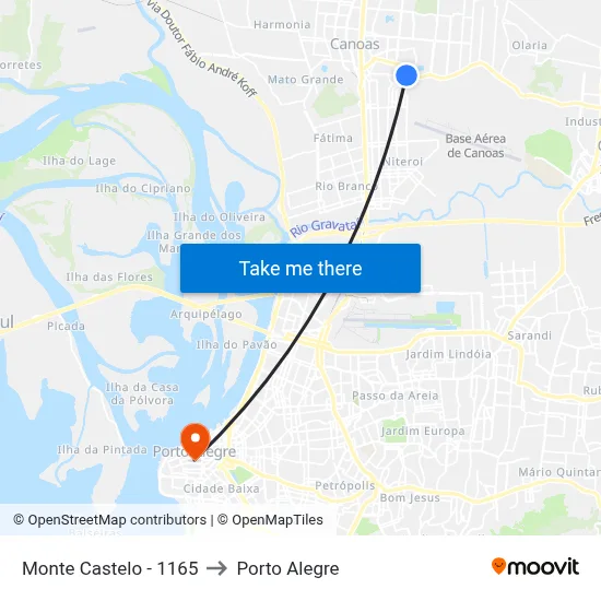 Monte Castelo - 1165 to Porto Alegre map