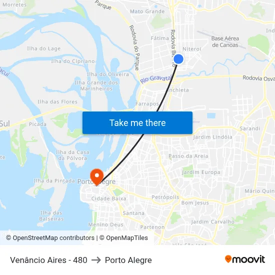 Venâncio Aires - 480 to Porto Alegre map