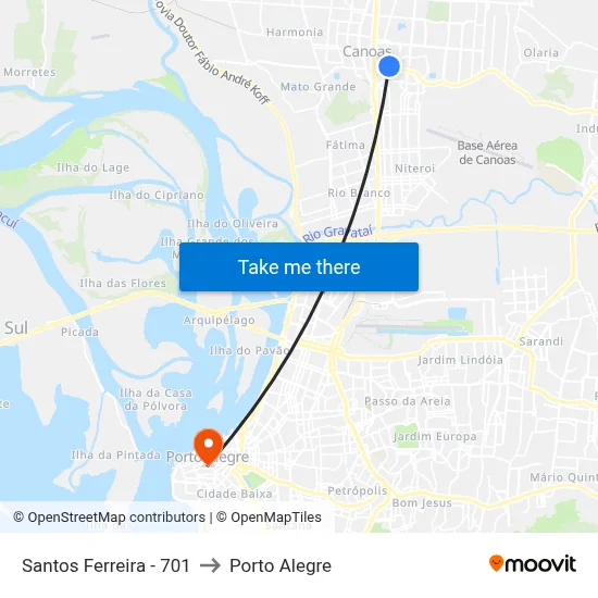 Santos Ferreira - 701 to Porto Alegre map