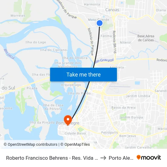 Roberto Francisco Behrens - Res. Vida Alegre to Porto Alegre map