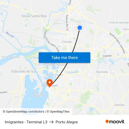 Imigrantes - Terminal L3 to Porto Alegre map