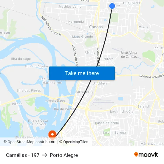 Camélias - 197 to Porto Alegre map