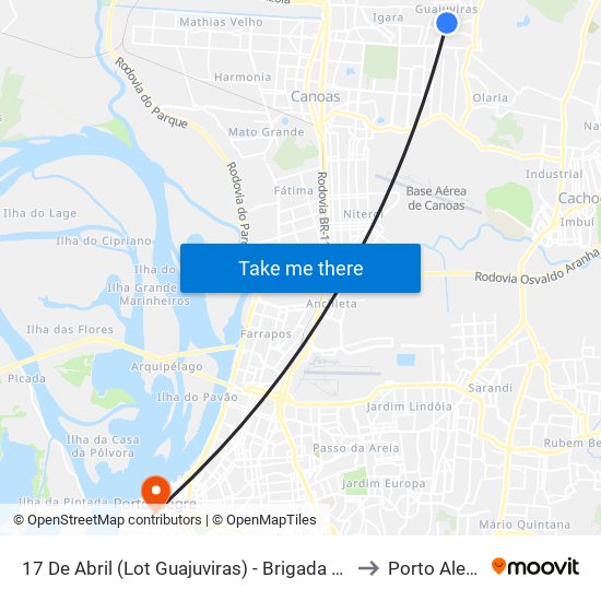 17 De Abril (Lot Guajuviras) - Brigada Militar to Porto Alegre map