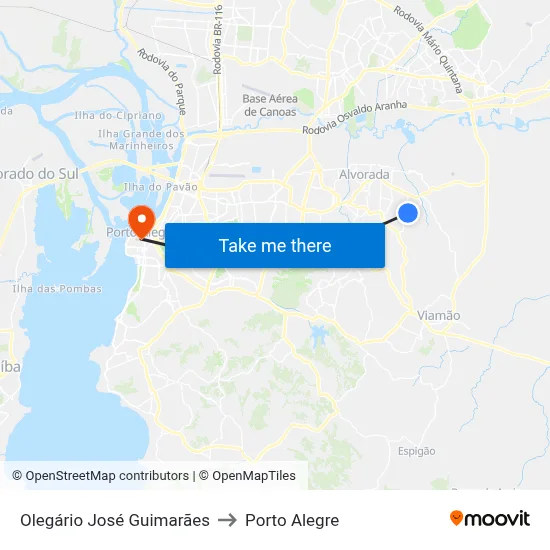 Olegário José Guimarães to Porto Alegre map