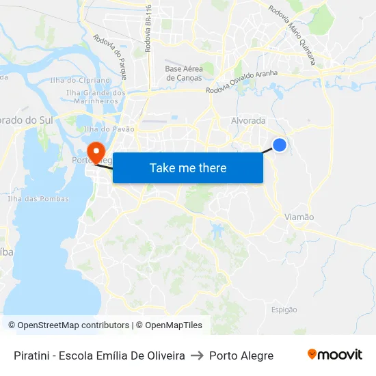 Piratini - Escola Emília De Oliveira to Porto Alegre map