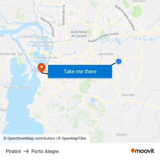 Piratini to Porto Alegre map
