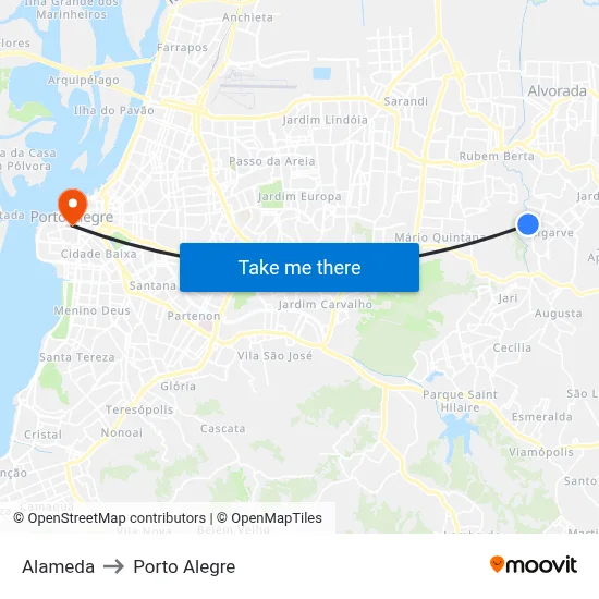 Alameda to Porto Alegre map