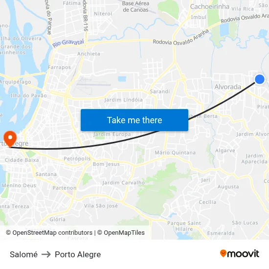 Salomé to Porto Alegre map