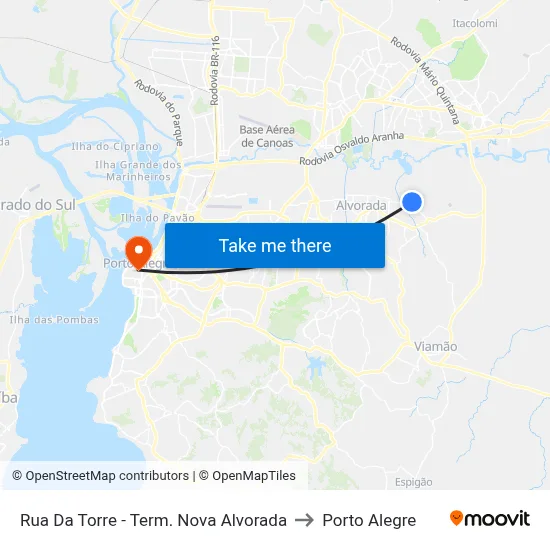 Rua Da Torre - Term. Nova Alvorada to Porto Alegre map