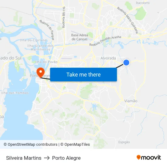Silveira Martins to Porto Alegre map