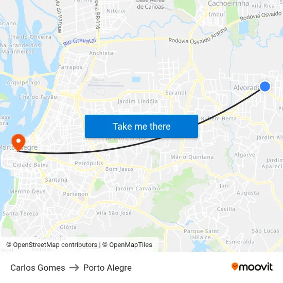 Carlos Gomes to Porto Alegre map