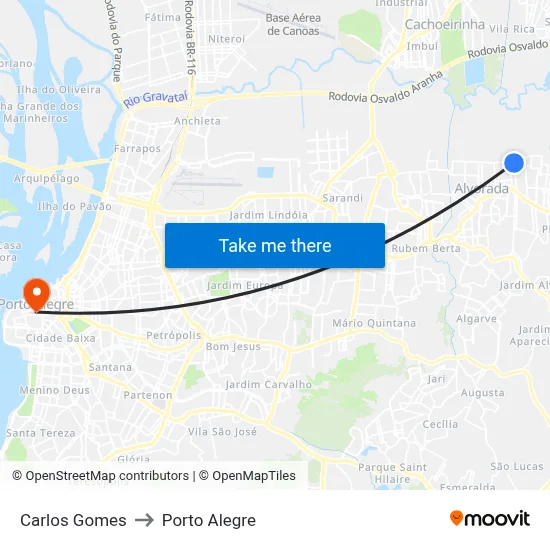 Carlos Gomes to Porto Alegre map