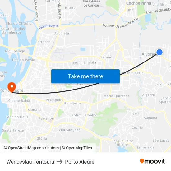 Wenceslau Fontoura to Porto Alegre map