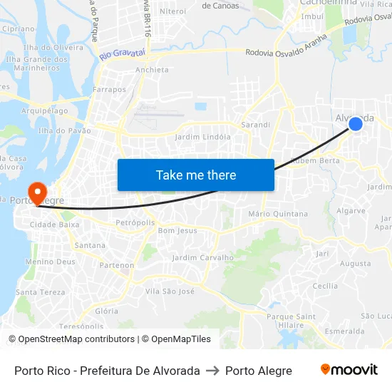 Porto Rico - Prefeitura De Alvorada to Porto Alegre map