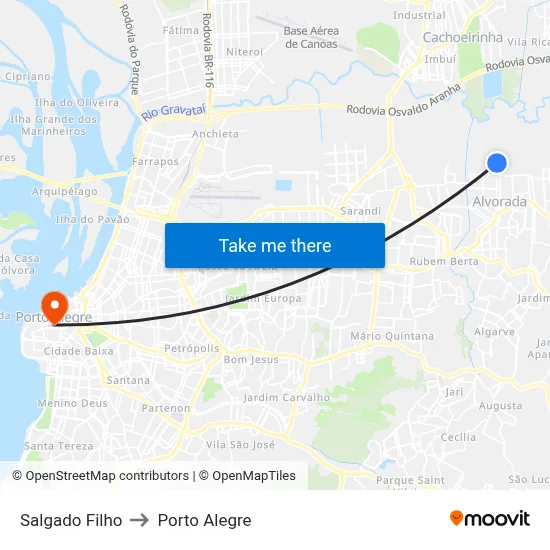 Salgado Filho to Porto Alegre map