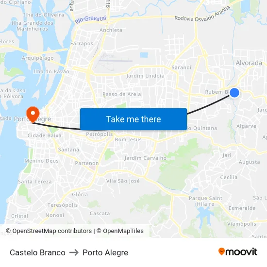Castelo Branco to Porto Alegre map