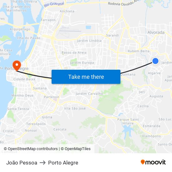 João Pessoa to Porto Alegre map