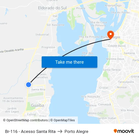 Br-116 - Acesso Santa Rita to Porto Alegre map