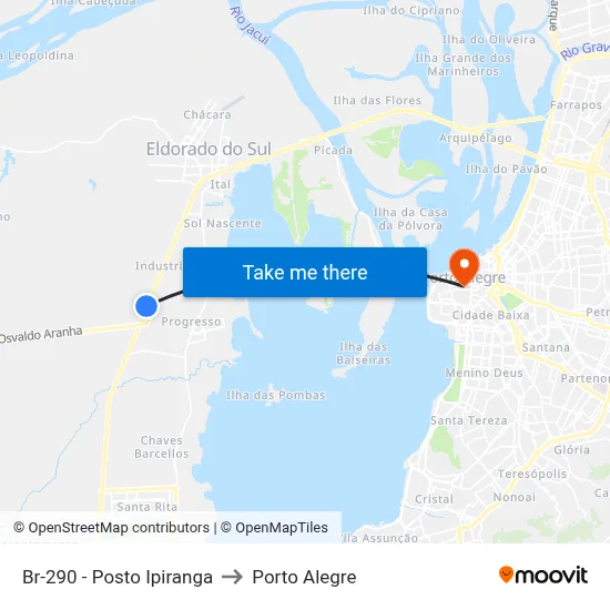 Br-290 - Posto Ipiranga to Porto Alegre map