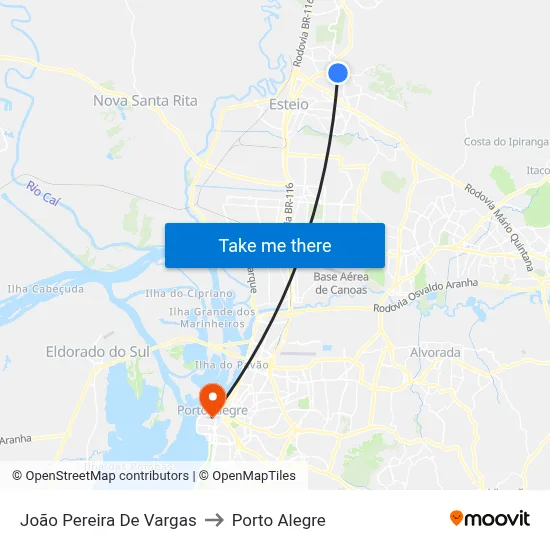 Av. João Pereira De Vargas to Porto Alegre map