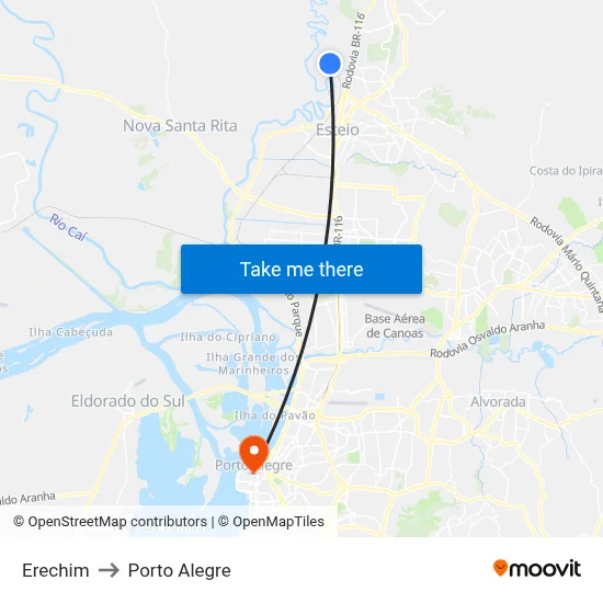 Erechim to Porto Alegre map