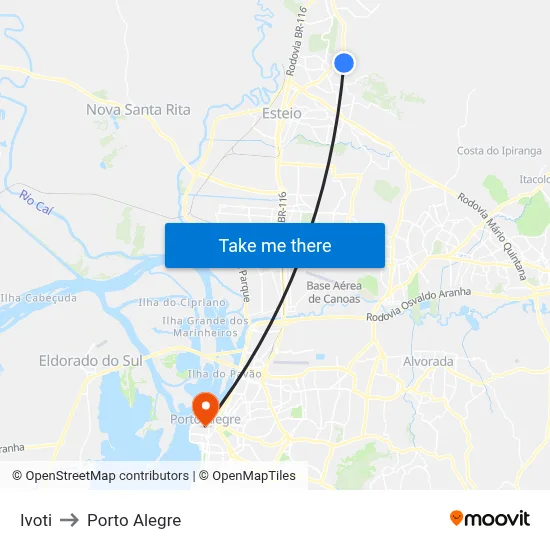 Ivoti to Porto Alegre map