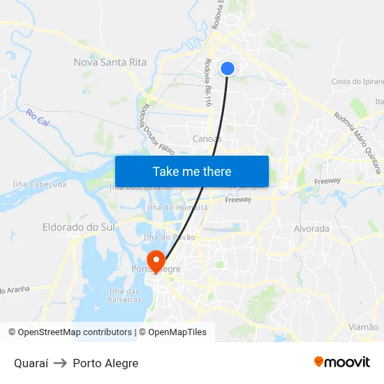 Quaraí to Porto Alegre map
