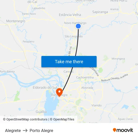 Alegrete to Porto Alegre map