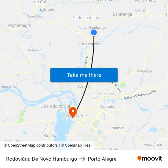 Rodoviária De Novo Hamburgo to Porto Alegre map