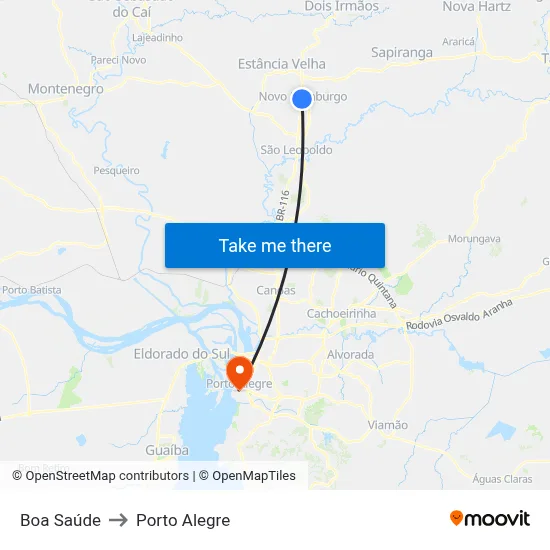 Boa Saúde to Porto Alegre map