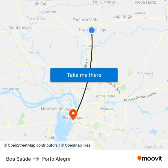Boa Saúde to Porto Alegre map