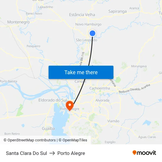 Santa Clara Do Sul to Porto Alegre map