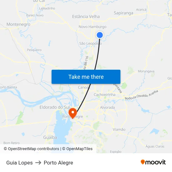 Guia Lopes to Porto Alegre map