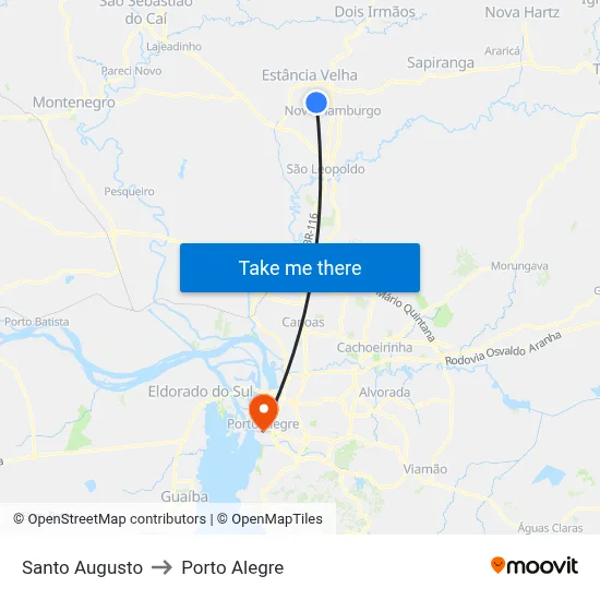 Santo Augusto to Porto Alegre map
