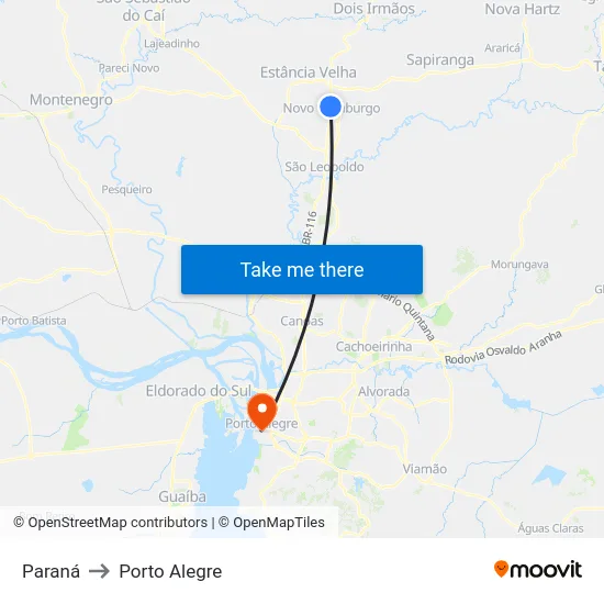 Paraná to Porto Alegre map