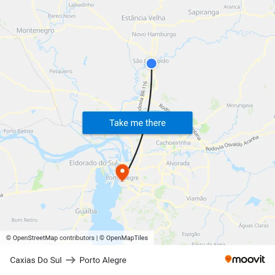 Caxias Do Sul to Porto Alegre map