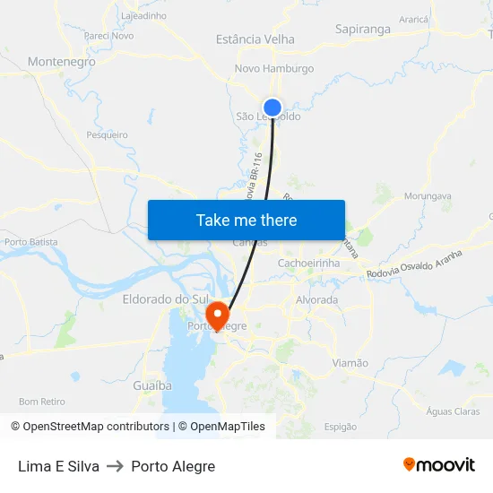 Lima E Silva to Porto Alegre map