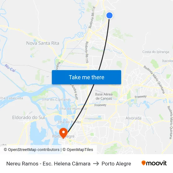 Nereu Ramos - Esc. Helena Câmara to Porto Alegre map