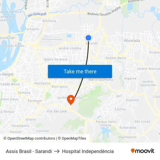 Assis Brasil - Sarandi to Hospital Independência map