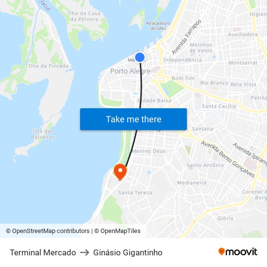 Terminal Mercado to Ginásio Gigantinho map