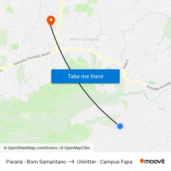 Paraná - Bom Samaritano to Uniritter - Campus Fapa map