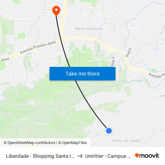 Liberdade - Shopping Santa Isabel to Uniritter - Campus Fapa map