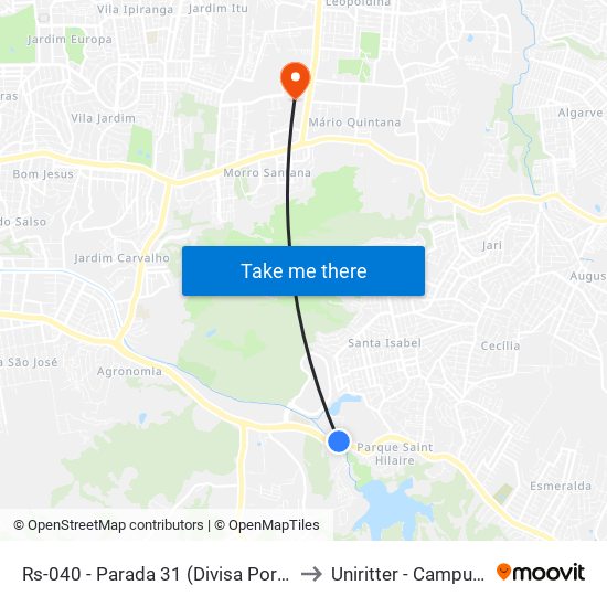 Rs-040 - Parada 31 (Divisa Porto Alegre) to Uniritter - Campus Fapa map