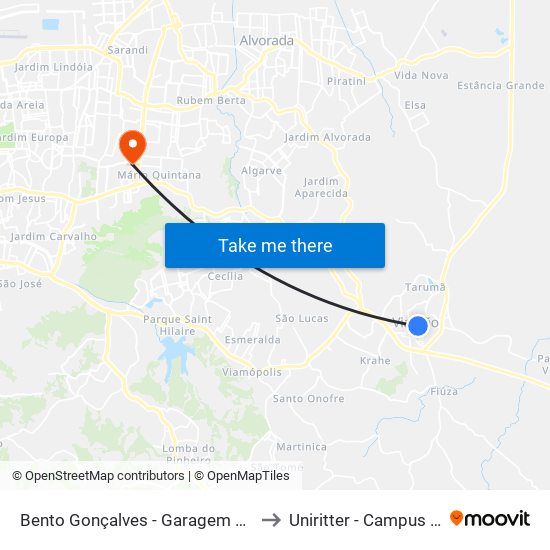 Bento Gonçalves - Garagem Viamão to Uniritter - Campus Fapa map
