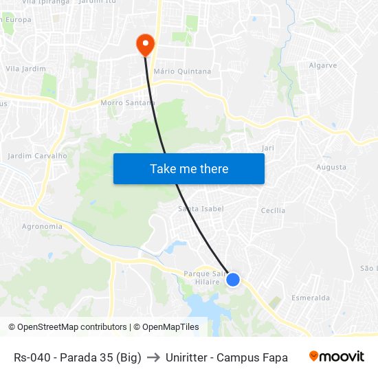 Rs-040 - Parada 35 (Big) to Uniritter - Campus Fapa map