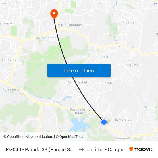 Rs-040 - Parada 38 (Parque Saint Hilaire) to Uniritter - Campus Fapa map