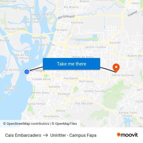 Cais Embarcadero to Uniritter - Campus Fapa map
