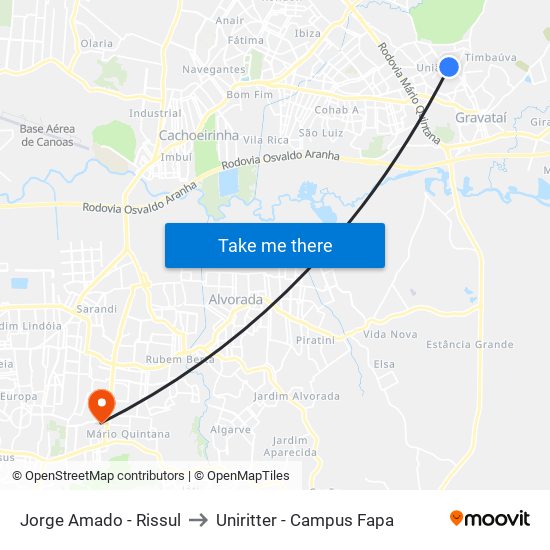 Jorge Amado - Rissul to Uniritter - Campus Fapa map